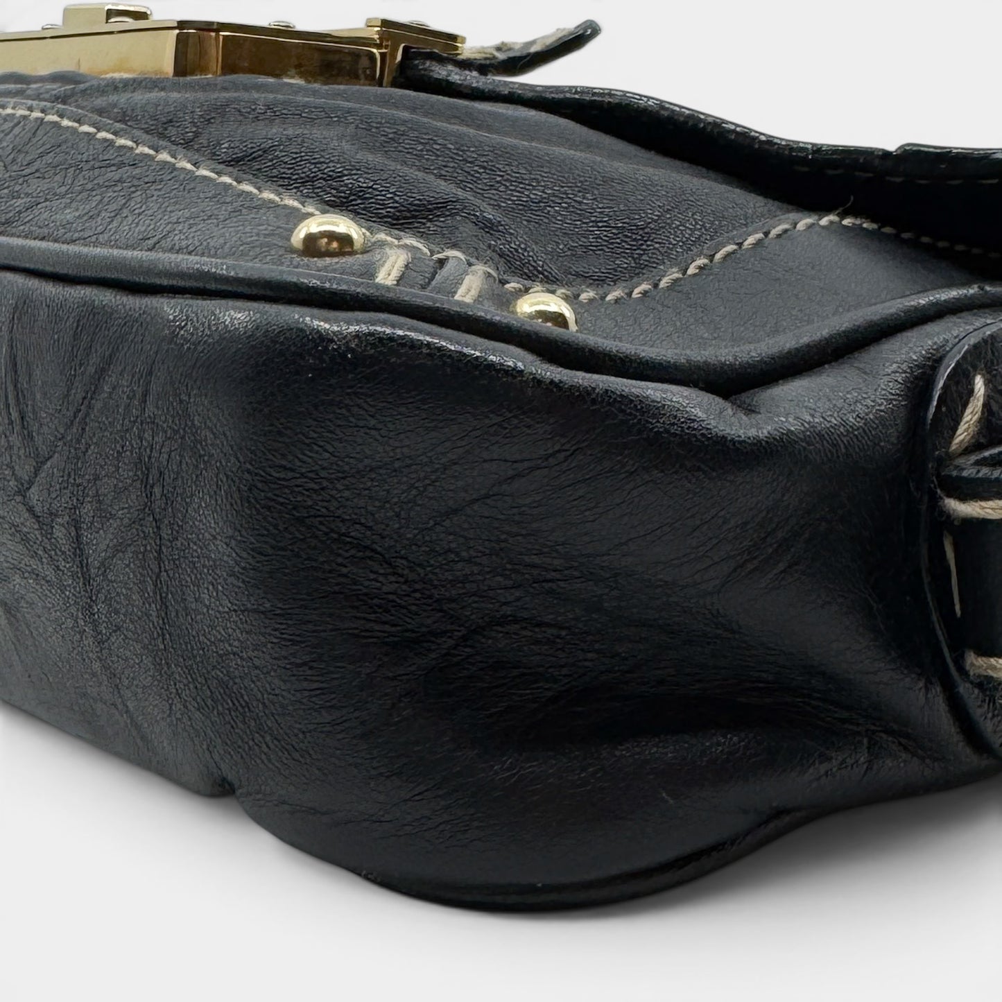 Dolce & Gabbana Black Textured Leather Top Stitched Shoulder Bag