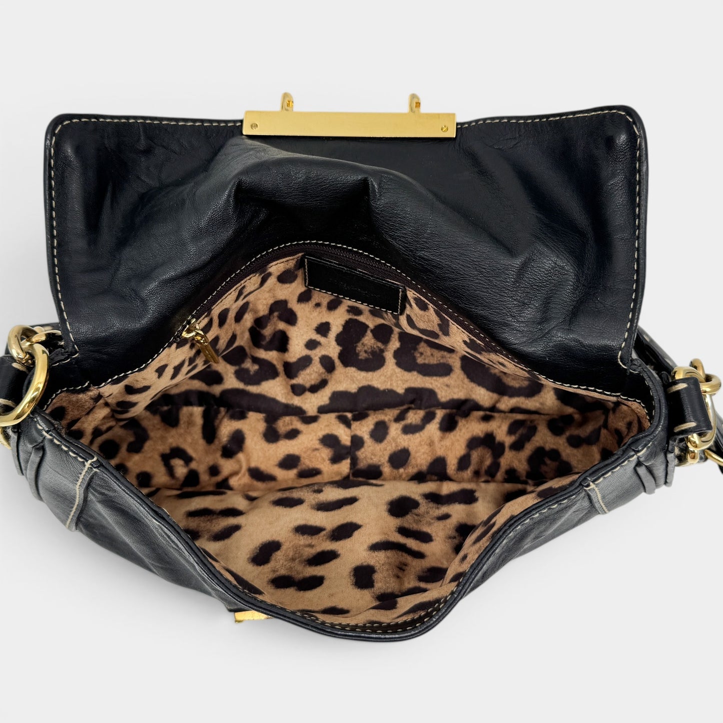 Dolce & Gabbana Black Textured Leather Top Stitched Shoulder Bag