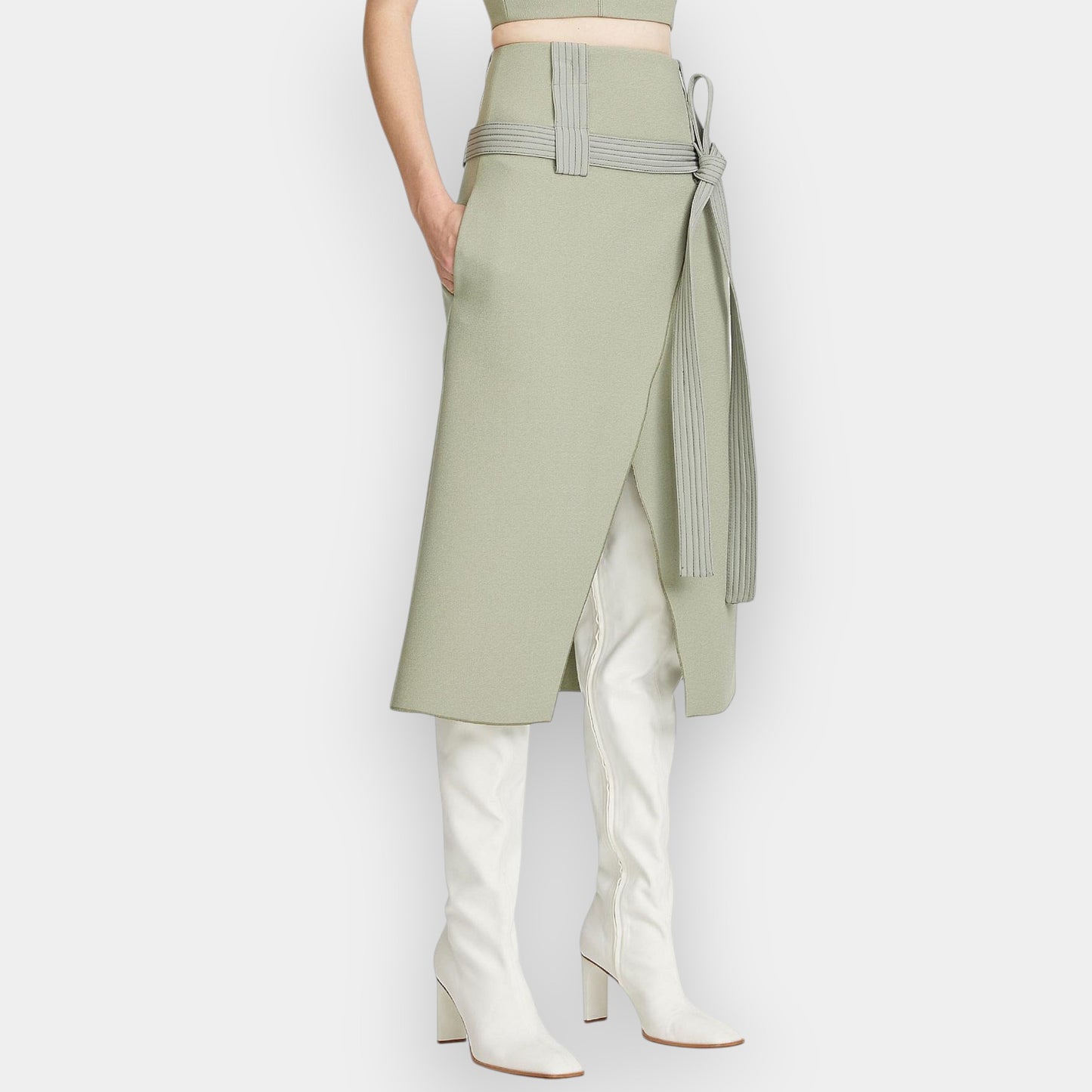 Dion Lee Moss Green Crepe Interchange Belted Skirt Small ~ AU6 [NEW]
