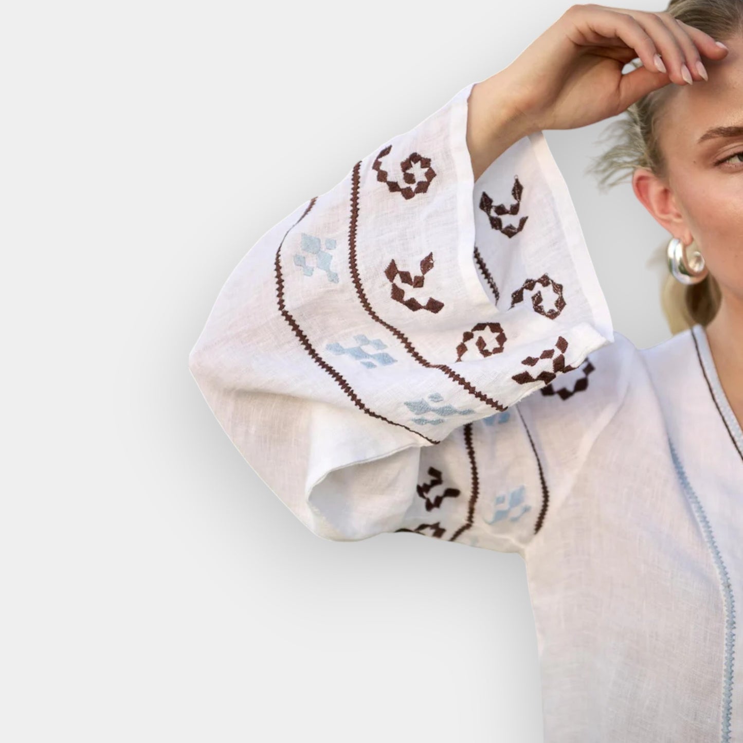 Eadie Blue & White Linen Lavet Blouse L ~ AU14 [NEW]