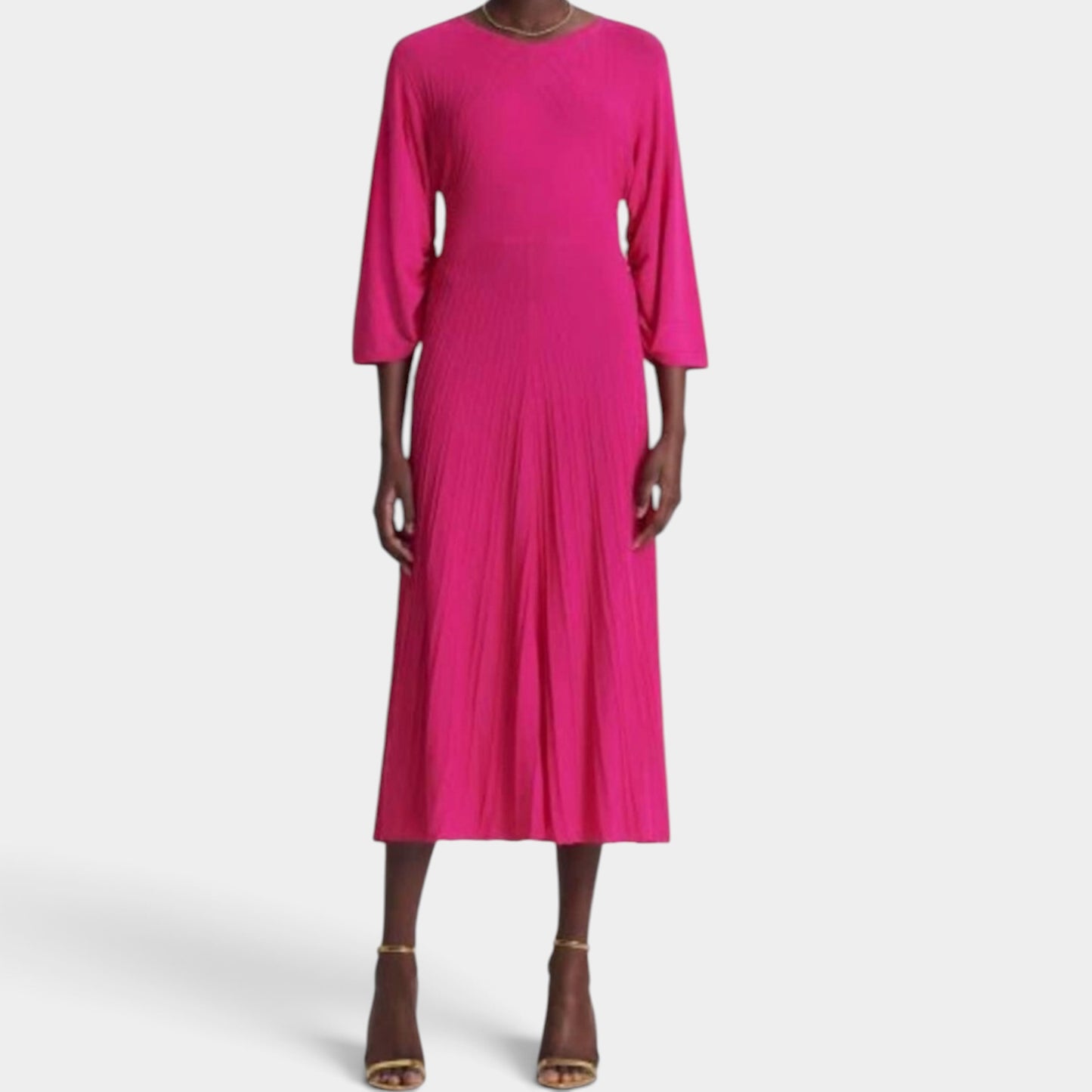 Scanlan Theodore Magenta Pink Pleated Rib Knit Dress Small ~ AU8-10 [NEW]