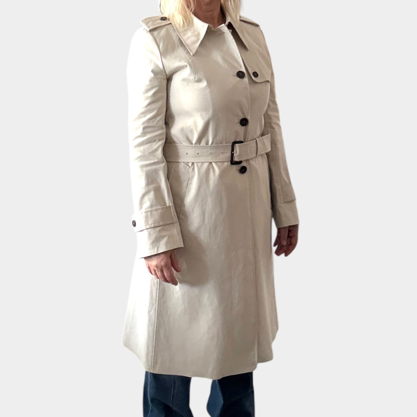 Prada Cream 100% Cotton Trench Coat Small ~ AU8-10