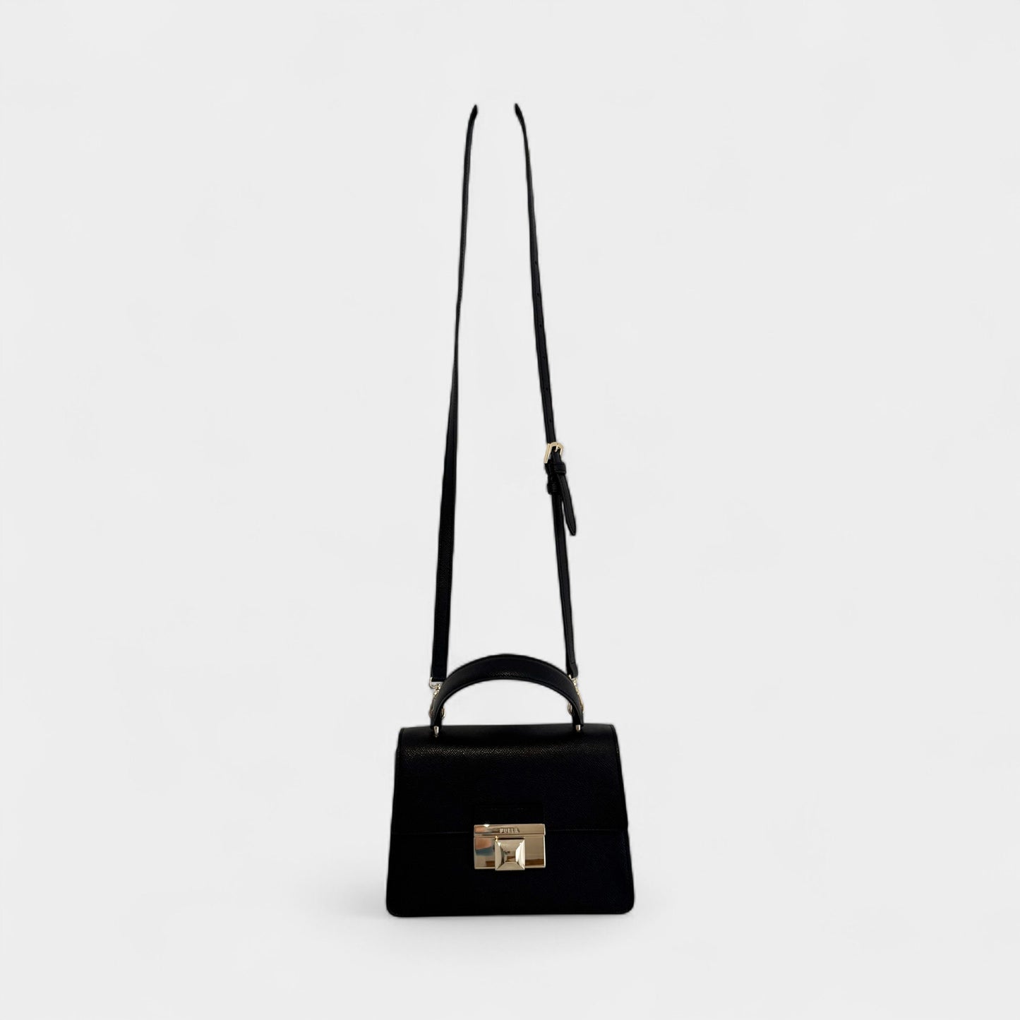 Furla Black Grainy Leather Venere Mini Crossbody Bag