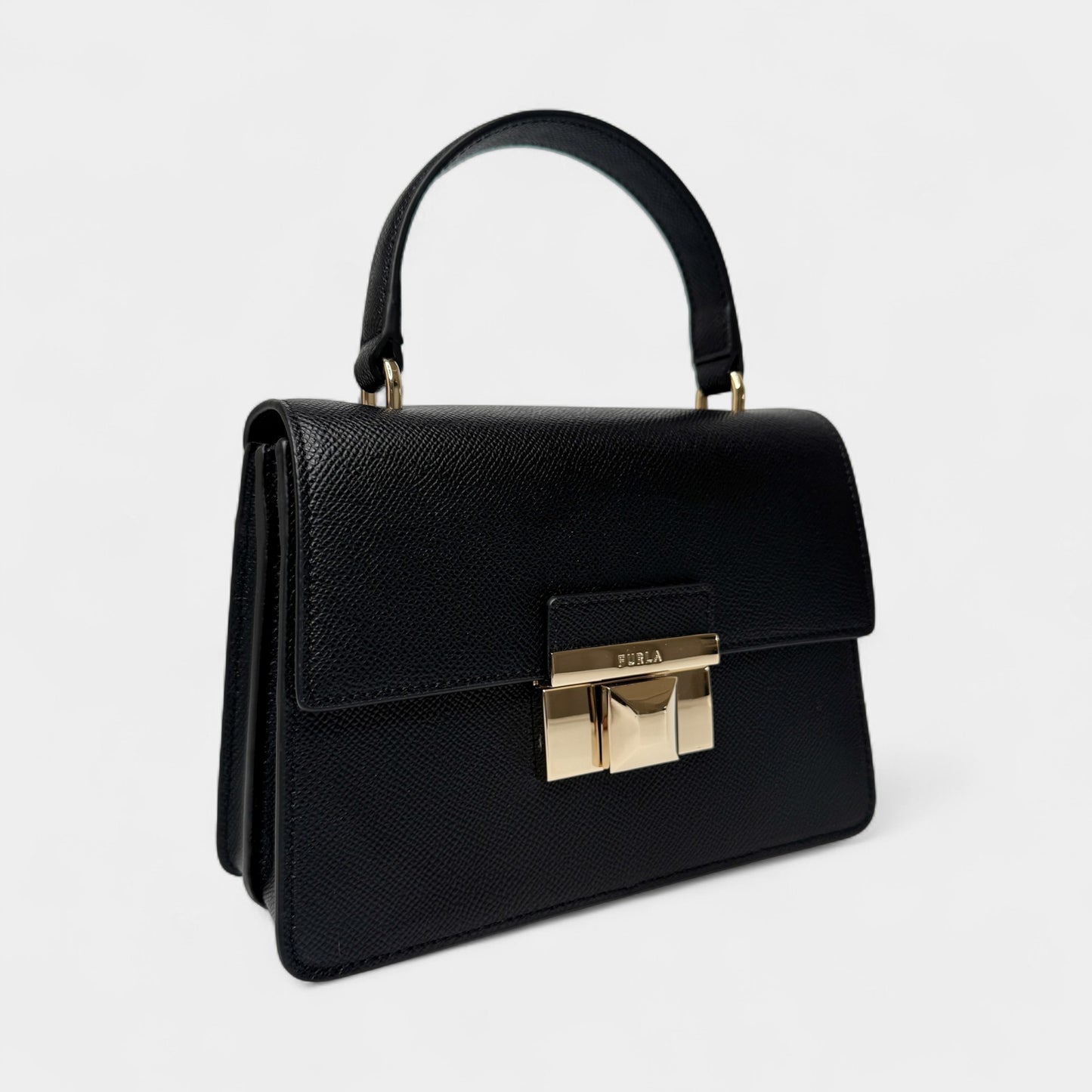 Furla Black Grainy Leather Venere Mini Crossbody Bag