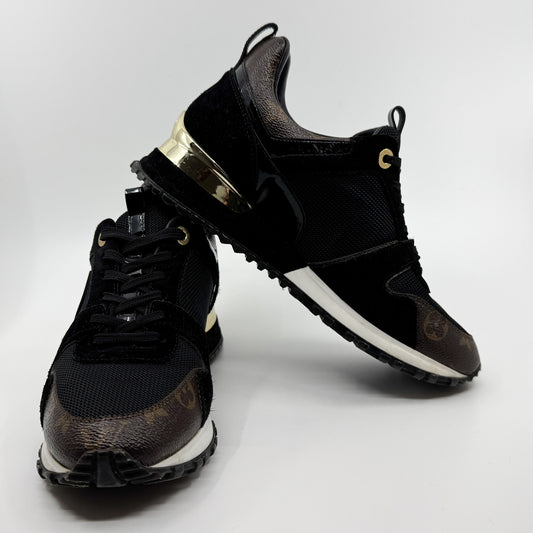 Louis Vuitton Black Mesh Leather Monogram Canvas Run Away Sneakers EU38 ~ AU7