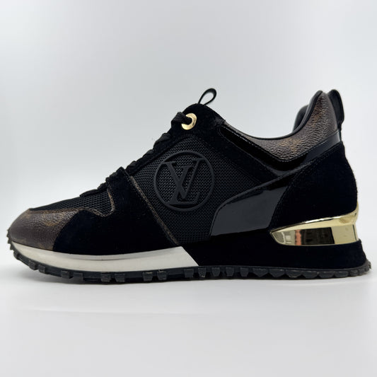 Louis Vuitton Black Mesh Leather Monogram Canvas Run Away Sneakers EU38 ~ AU7