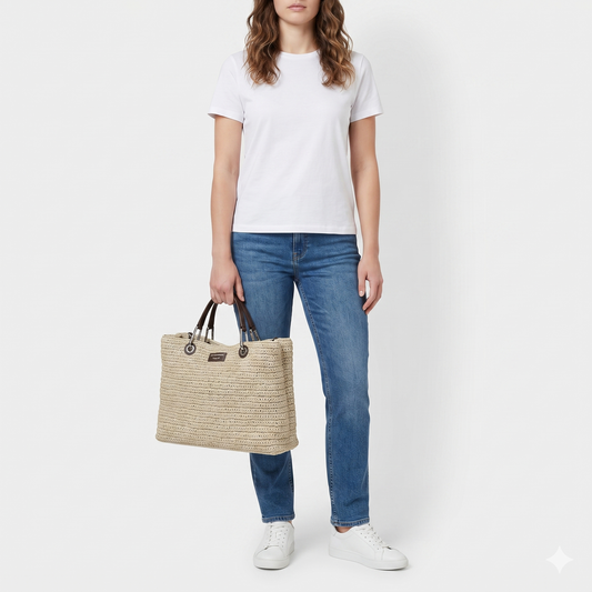 Emporio Armani MyEA Natural Raffia Tote Shopping Bag [NEW]