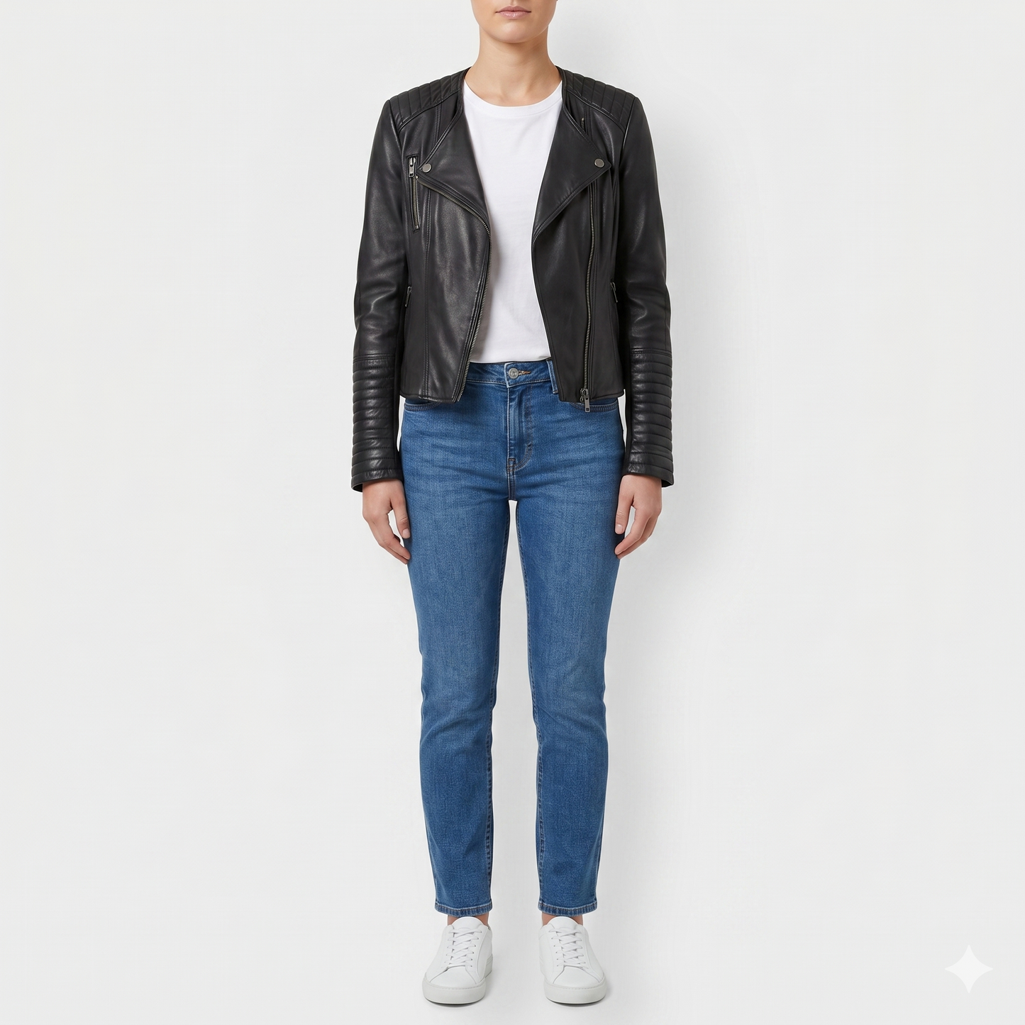 Decjuba Black Leather Quilted Biker Jacket AU10
