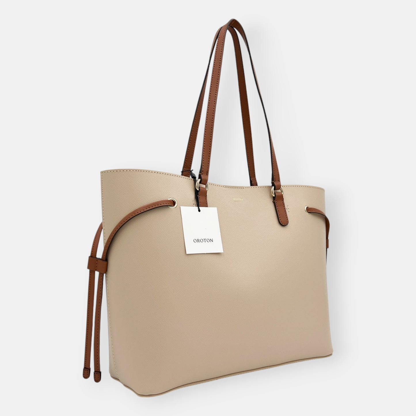 Oroton Beige Saffiano Leather Harriet Medium Tote Bag [NEW]