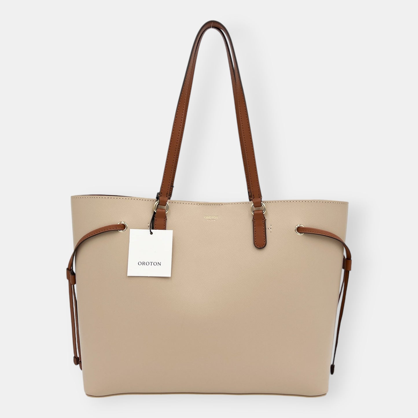 Oroton Beige Saffiano Leather Harriet Medium Tote Bag [NEW]