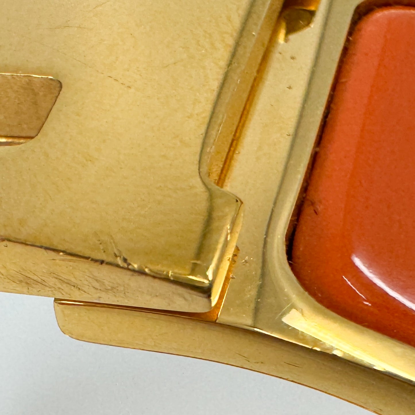 Hermes Orange Enamel Gold Plated Clic-Clac H PM Wide Bracelet