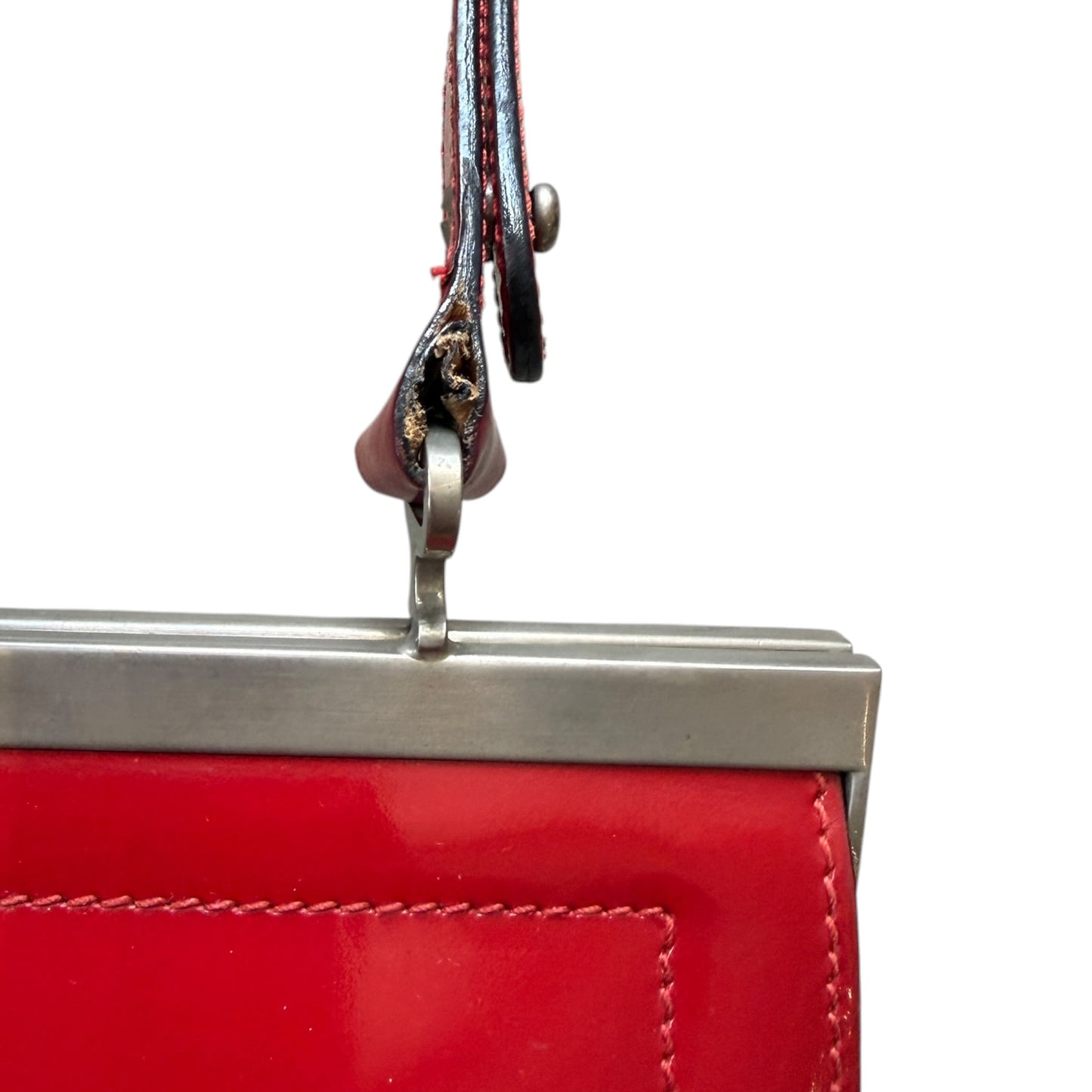 Oroton Vintage 80s Bright Red Smooth Leather Top Handle Bag