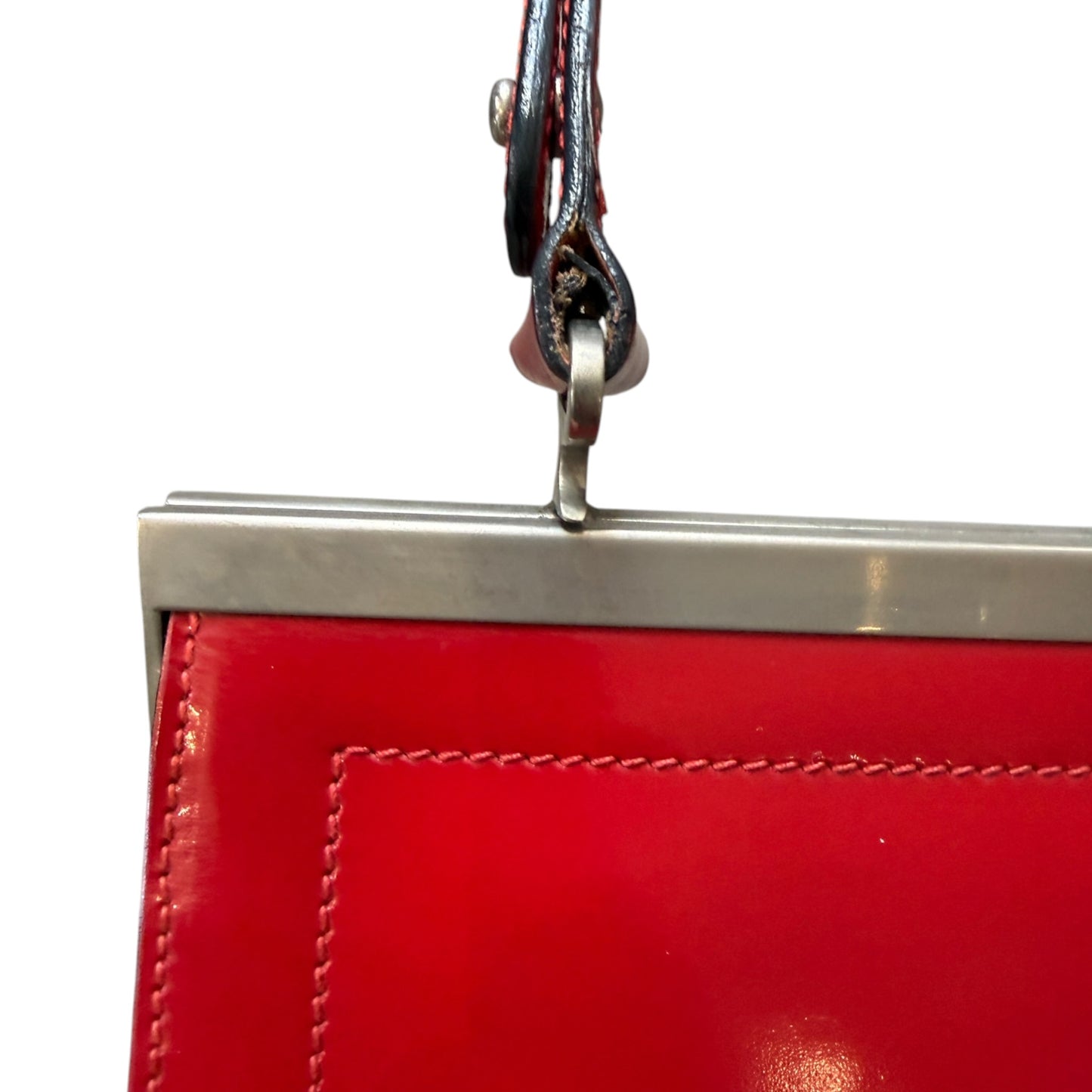 Oroton Vintage 80s Bright Red Smooth Leather Top Handle Bag