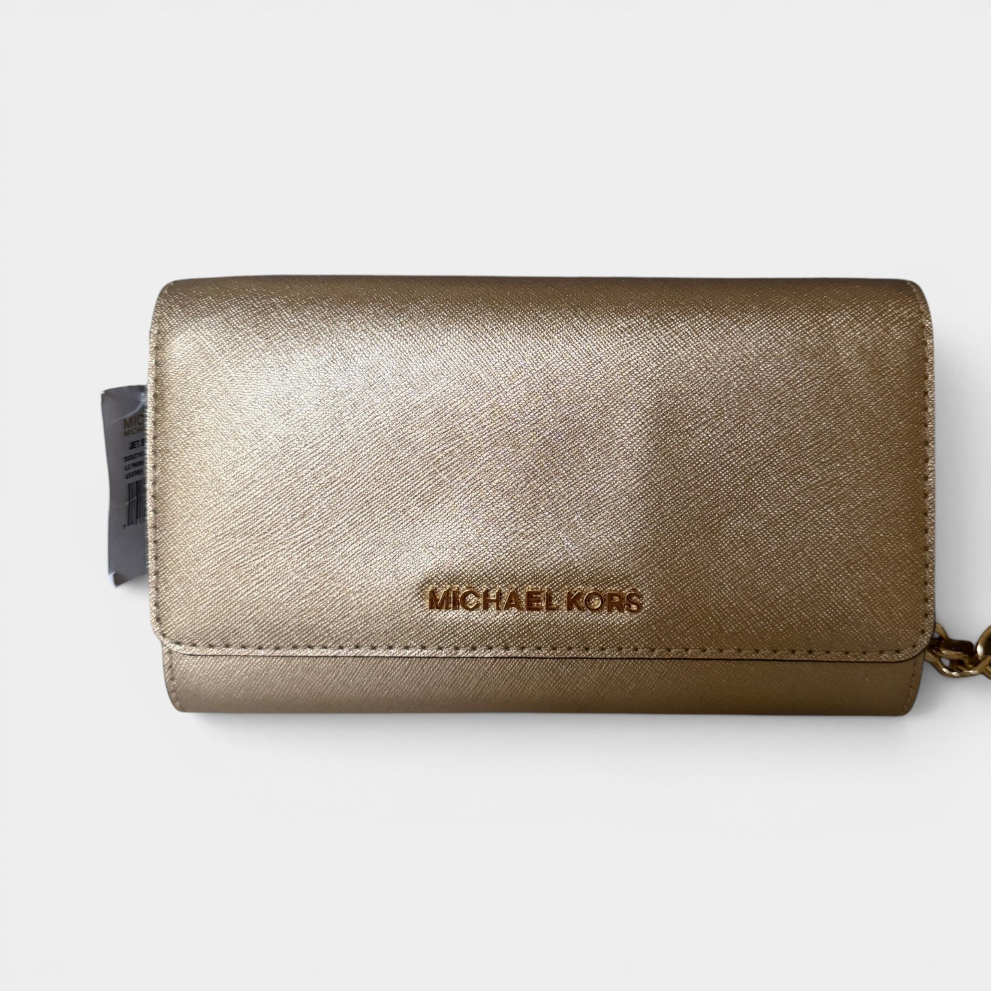 Michael Kors Gold Leather Jet Set Clutch Crossbody Bag