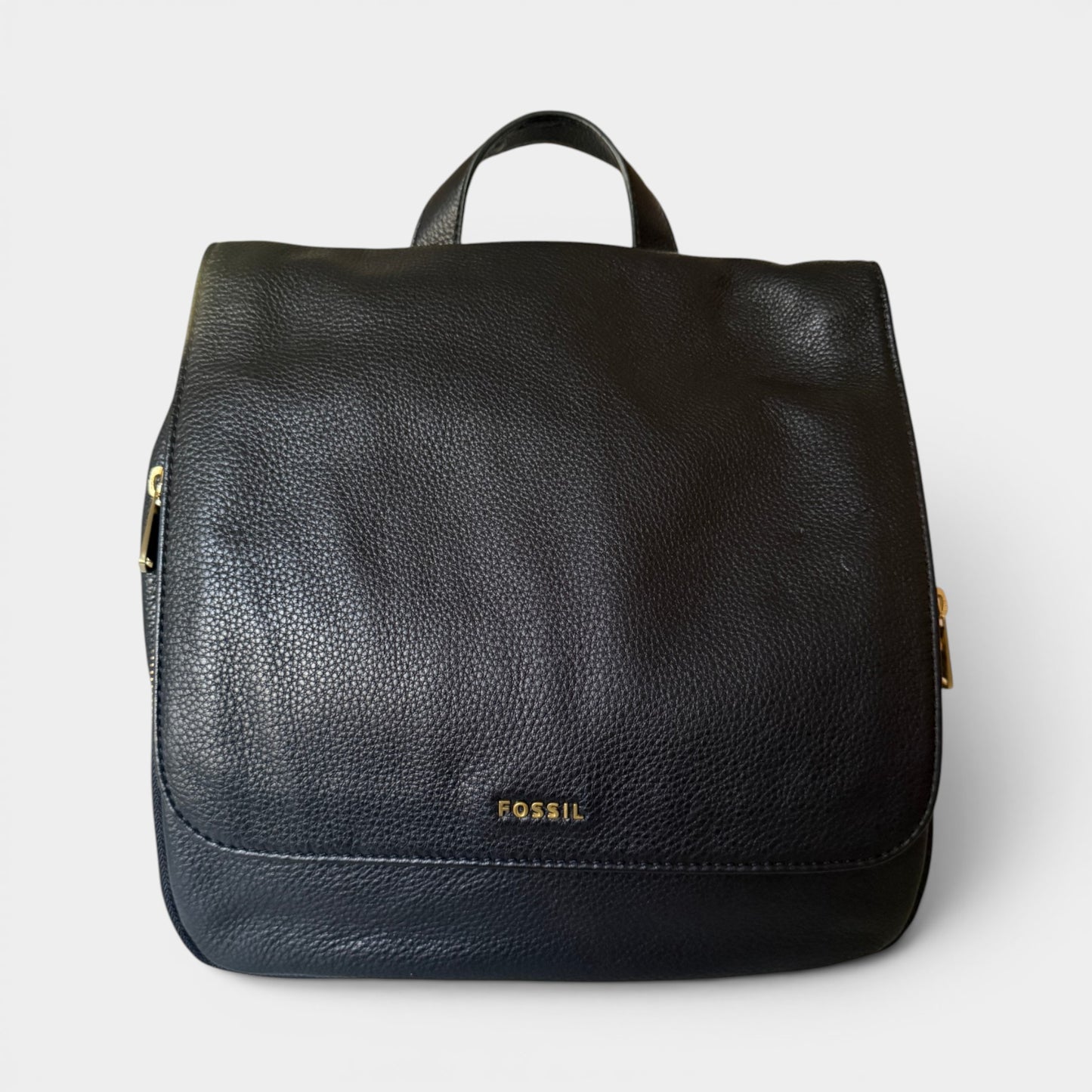 Fossil Black Grainy Leather Medium Backpack Bag