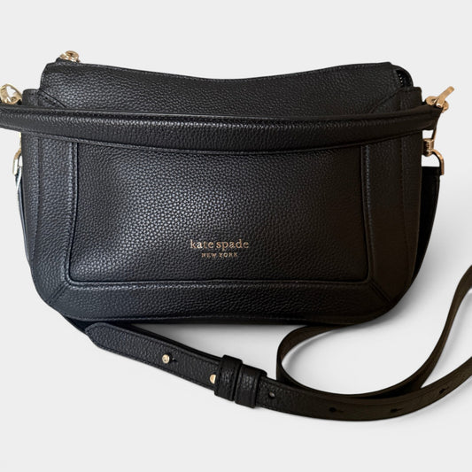 Kate Spade Black Leather Crush Shoulder Cross Body Bag