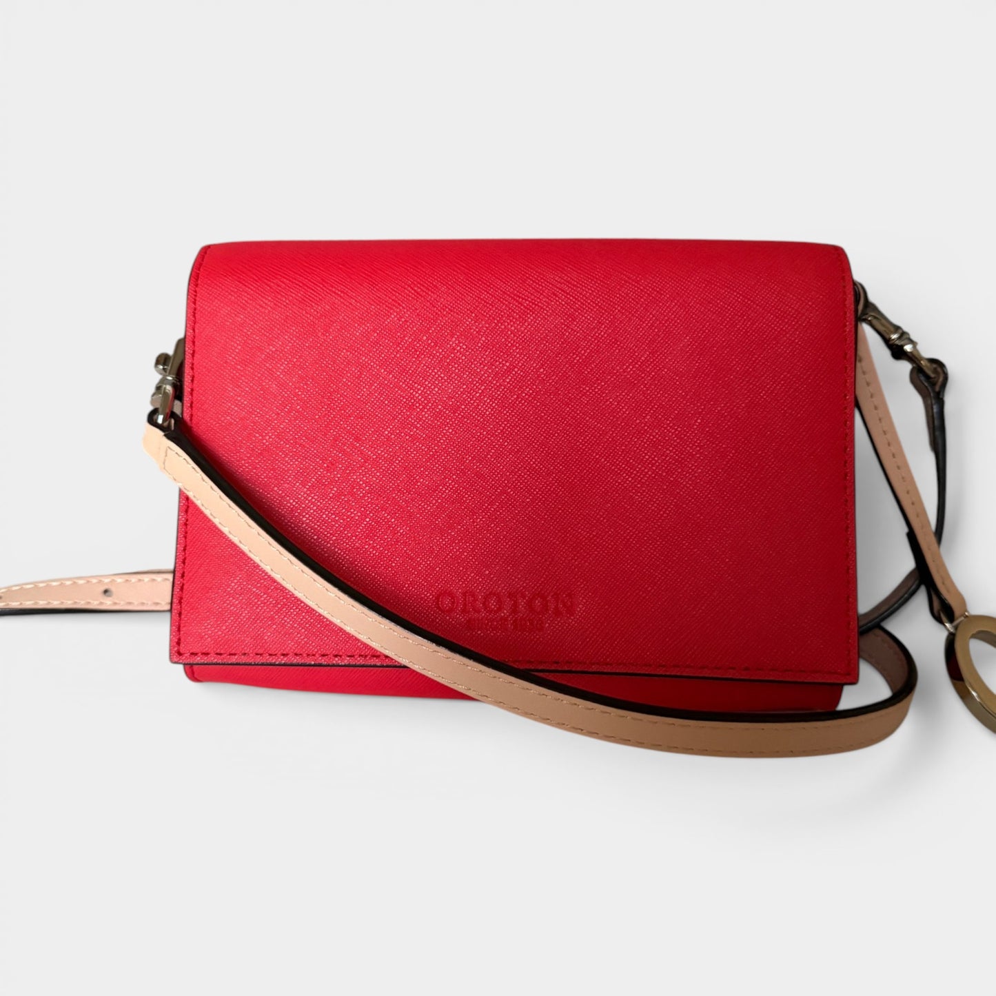Oroton Bright Red Saffiano Leather Small Crossbody Bag
