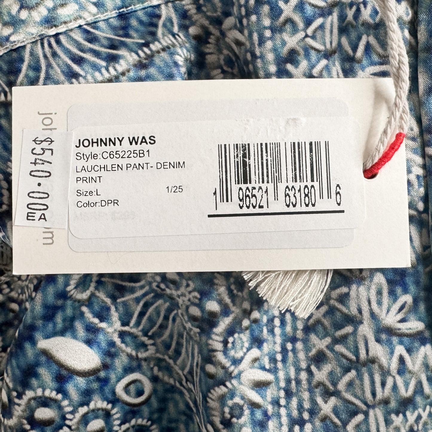 Johnny Was Blue Silk Wide Leg Lauchlen Pants AU14+ ~ Large [NEW]