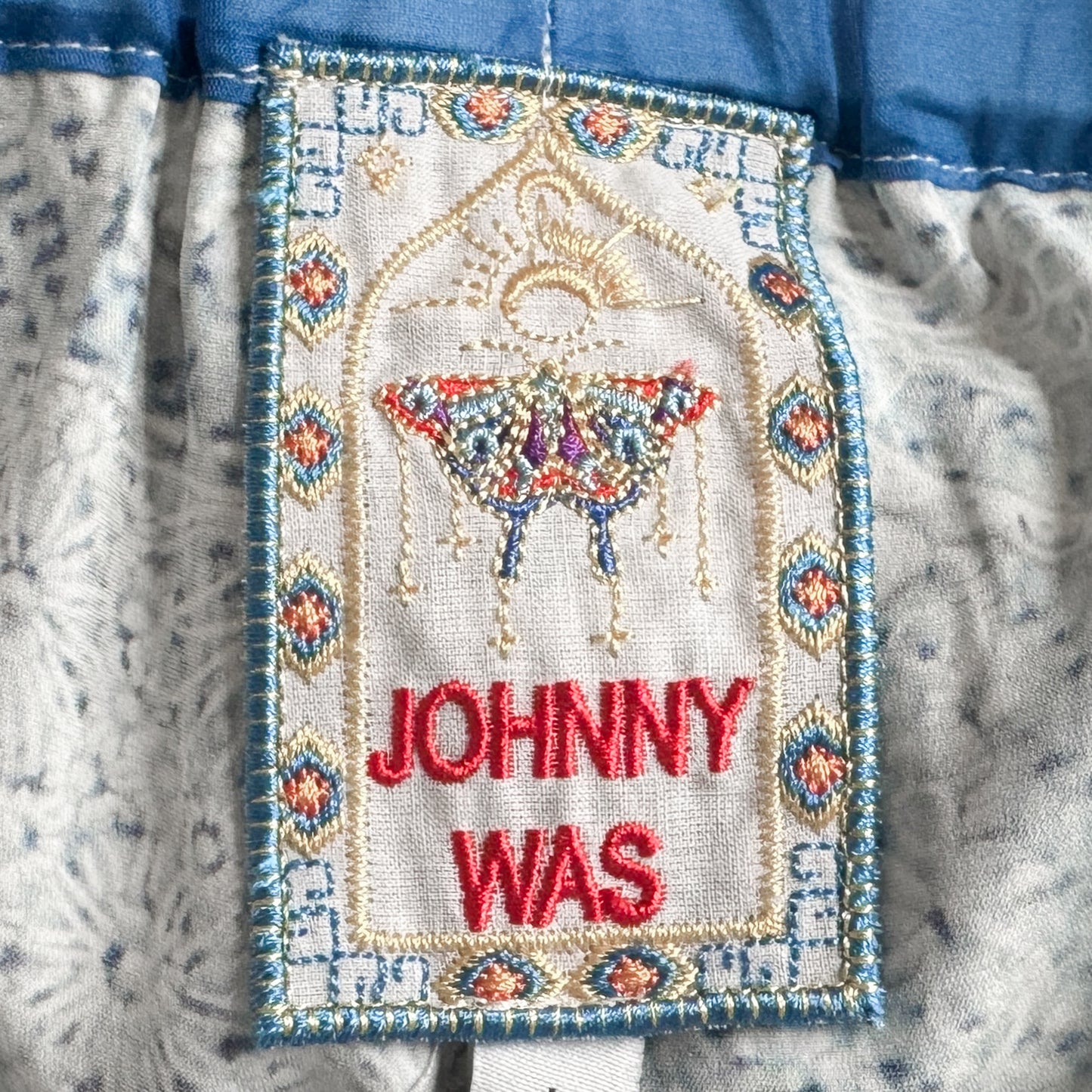 Johnny Was Blue Silk Wide Leg Lauchlen Pants AU14+ ~ Large [NEW]