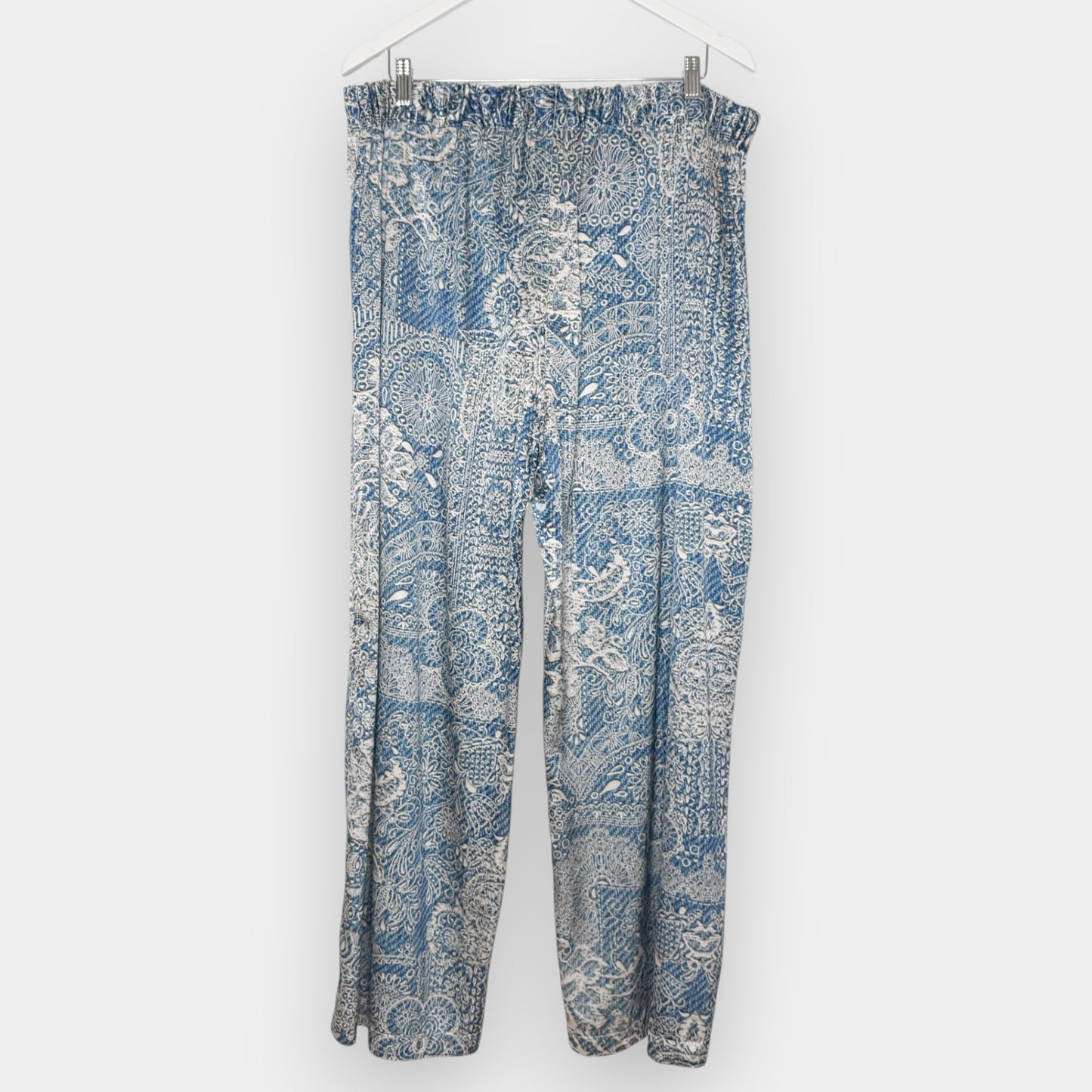 Johnny Was Blue Silk Wide Leg Lauchlen Pants AU14+ ~ Large [NEW]
