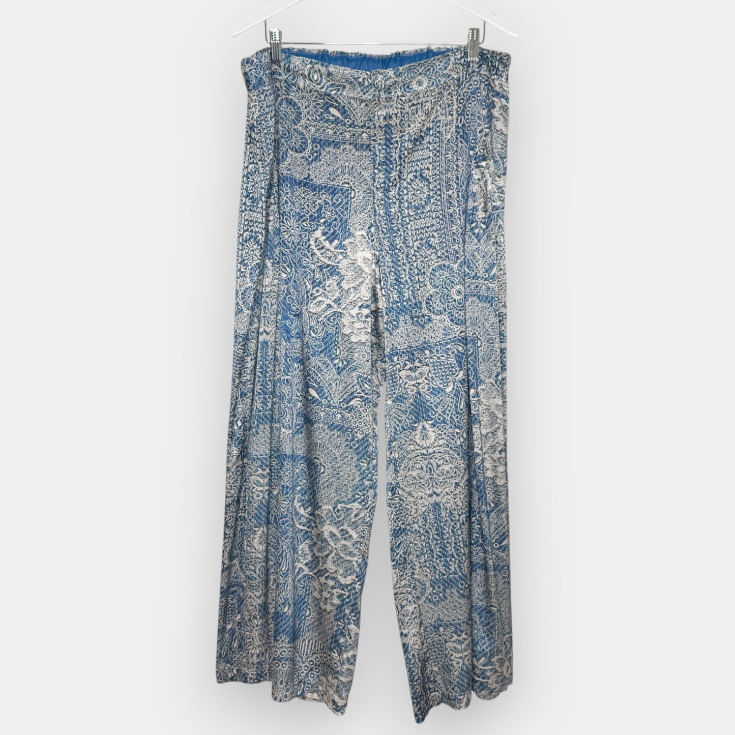 Johnny Was Blue Silk Wide Leg Lauchlen Pants AU14+ ~ Large [NEW]