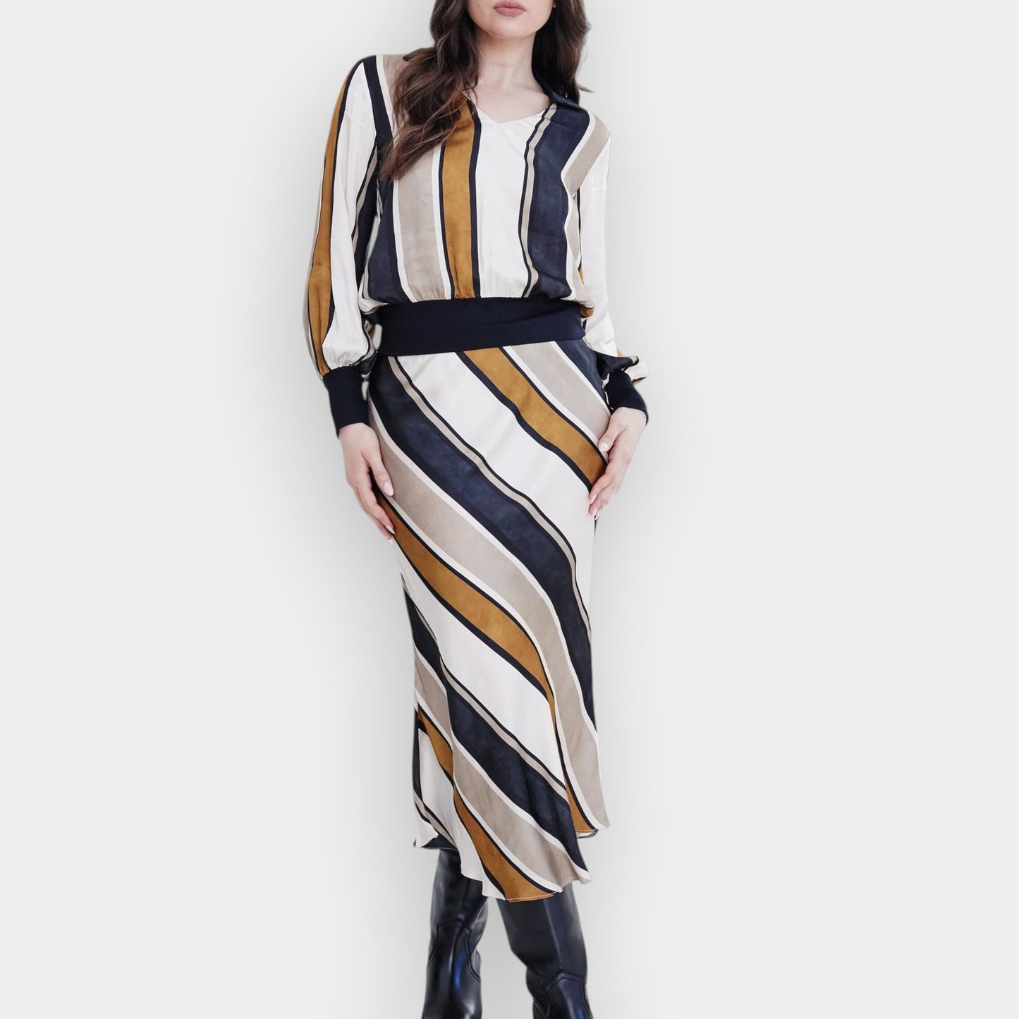 Kamare Brown Cream Stripe Viscose Rayon Aria Top AU16 [NEW]
