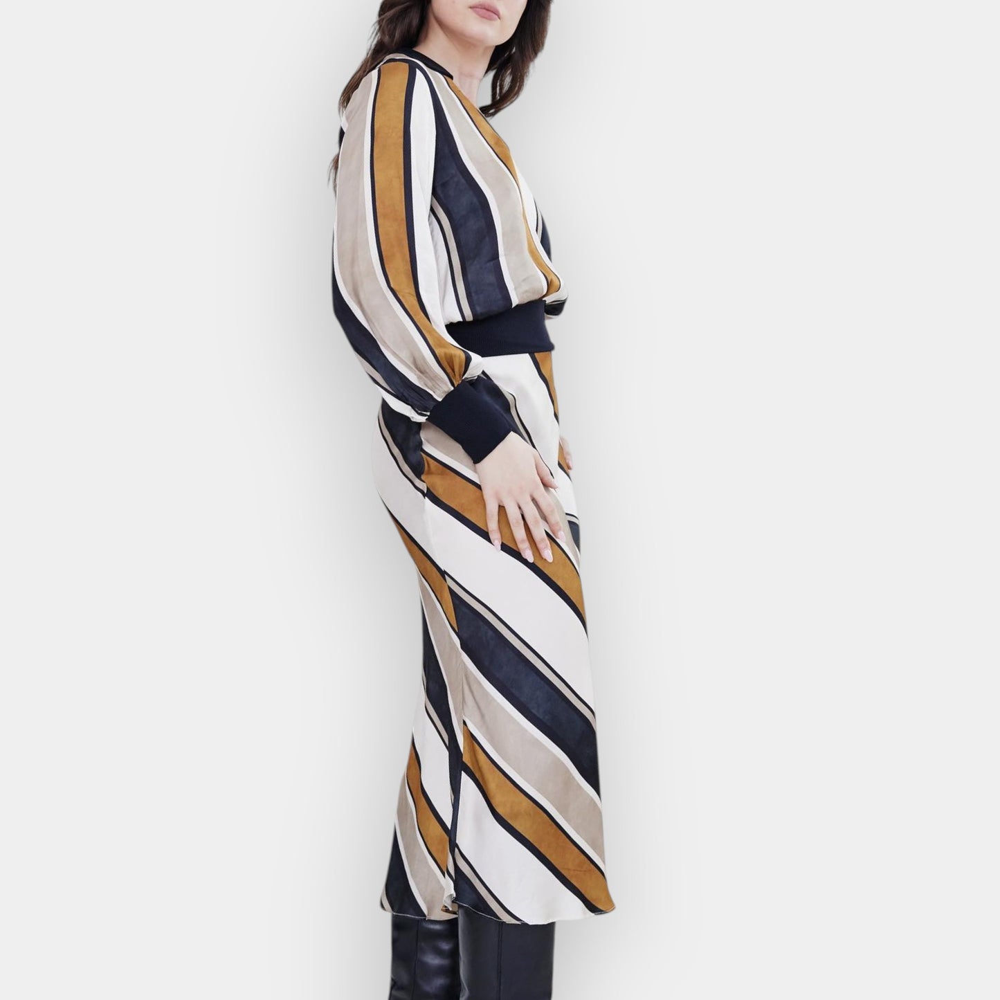 Kamare Brown Cream Stripe Viscose Rayon Aria Top AU16 [NEW]