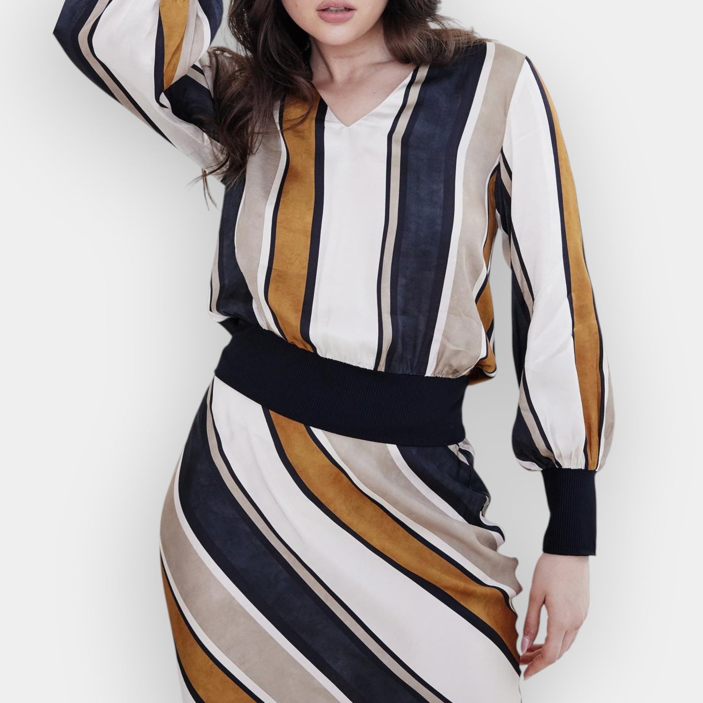 Kamare Brown Cream Stripe Viscose Rayon Aria Top AU16 [NEW]