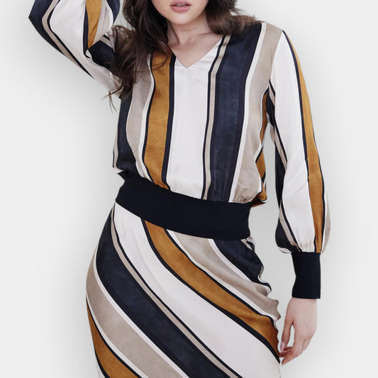 Kamare Brown Cream Stripe Viscose Rayon Aria Top AU16 [NEW]