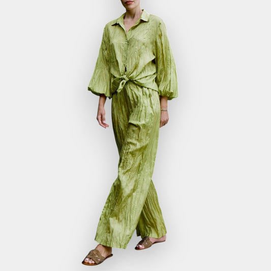 Kamare Palm Green Silk Scrunch Jaipure Pants AU14 [NEW]