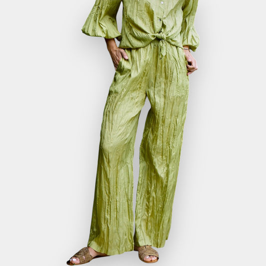 Kamare Palm Green Silk Scrunch Jaipure Pants AU14 [NEW]