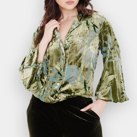Kamare Green Silk Viscose Palm Ilona Shirt AU16 [NEW]
