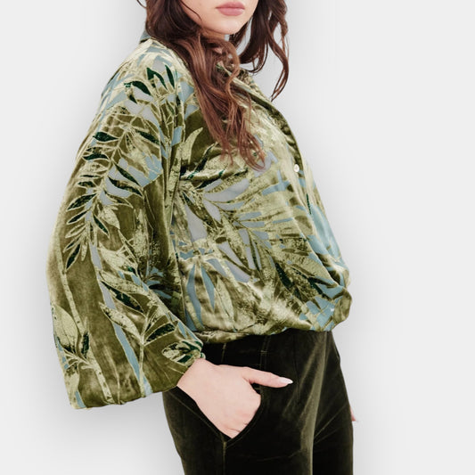 Kamare Green Silk Viscose Palm Ilona Shirt AU16 [NEW]