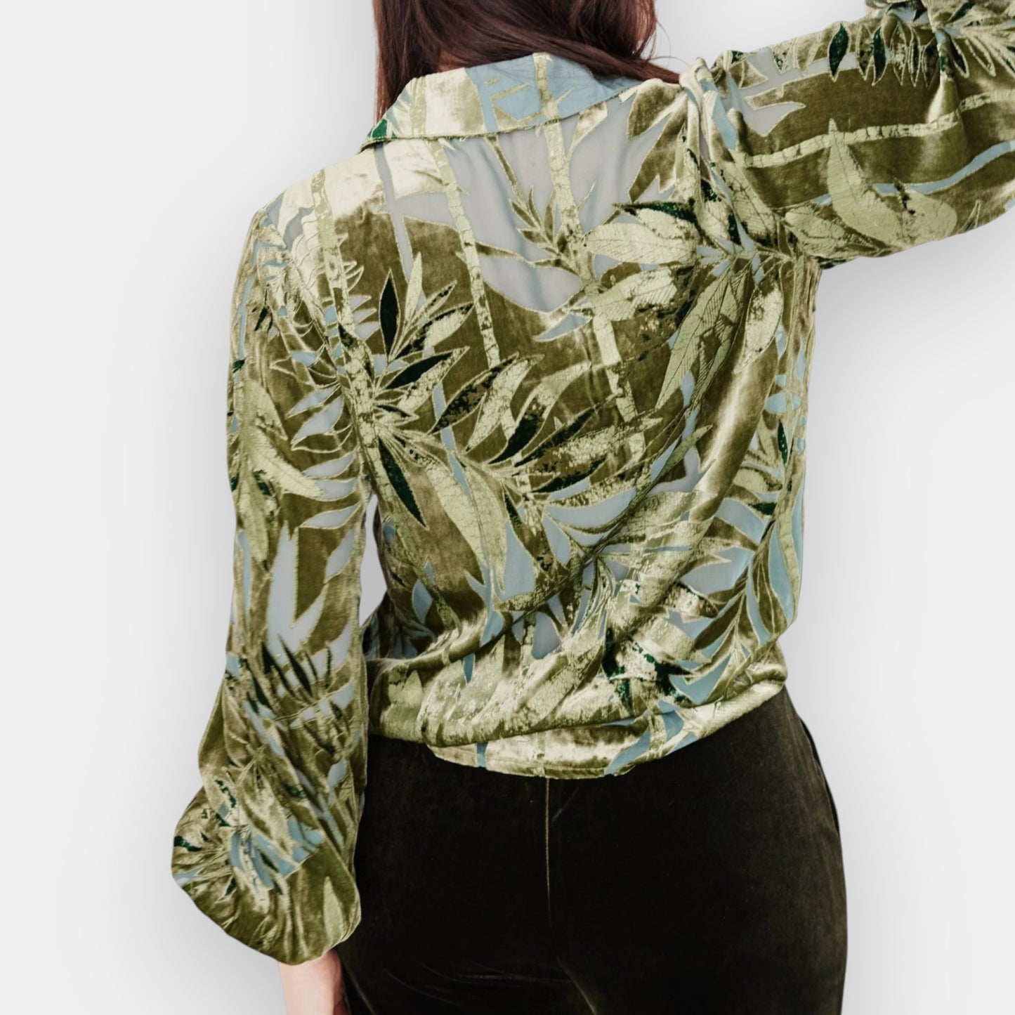 Kamare Green Silk Viscose Palm Ilona Shirt AU16 [NEW]