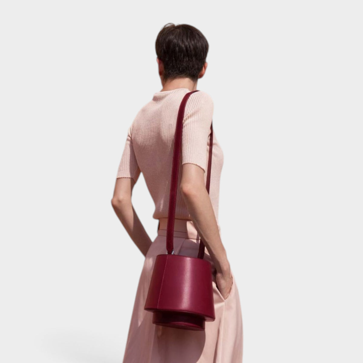 Mlouye Lantern Burgundy Leather Handbag Shoulder Bag