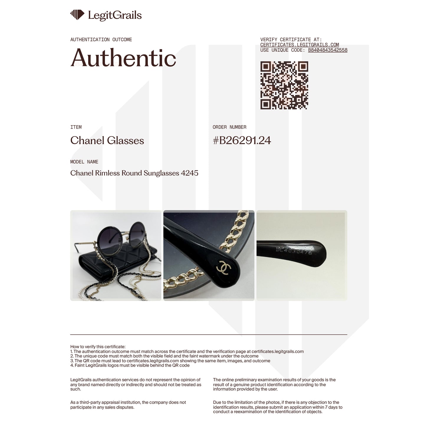 Chanel Round Rimless Sunglasses Faux Pearl Chain [4245]