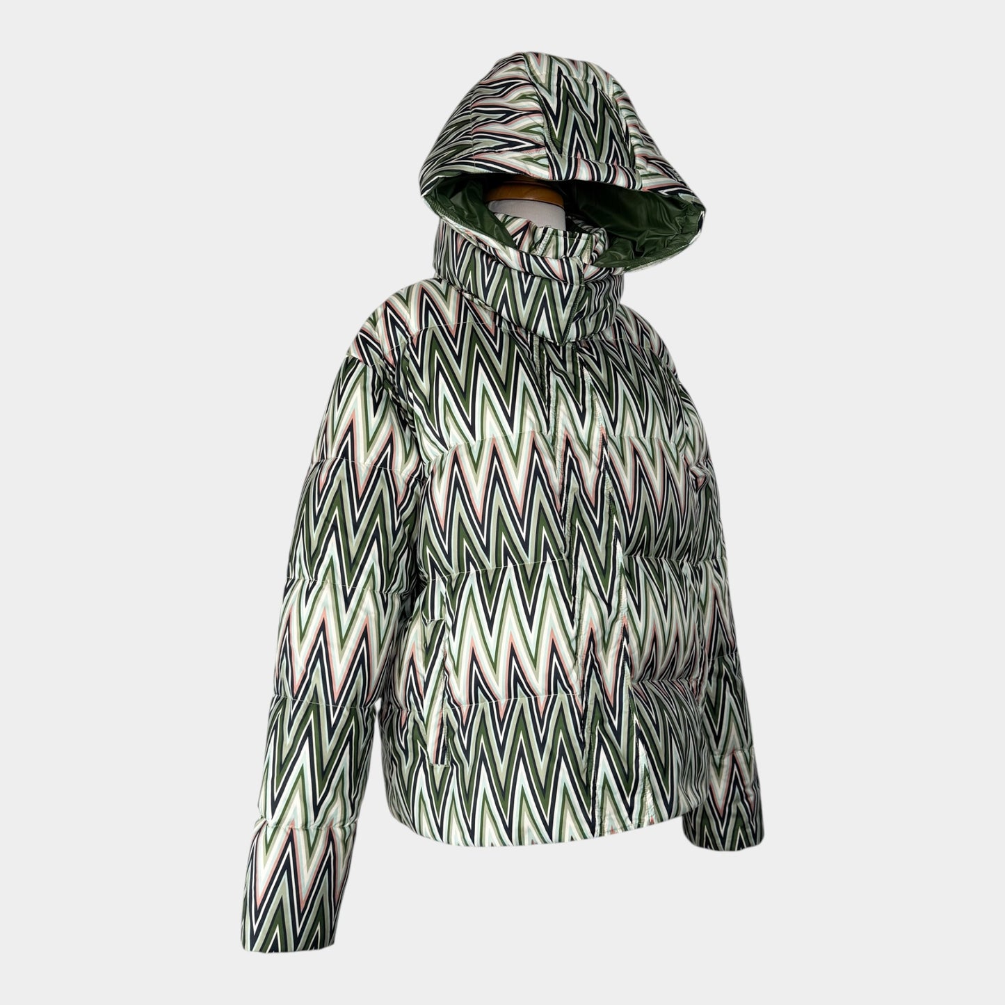 M Missoni Green Pink Chevron Duck Down Puffer Coat IT38 ~ AU8-10