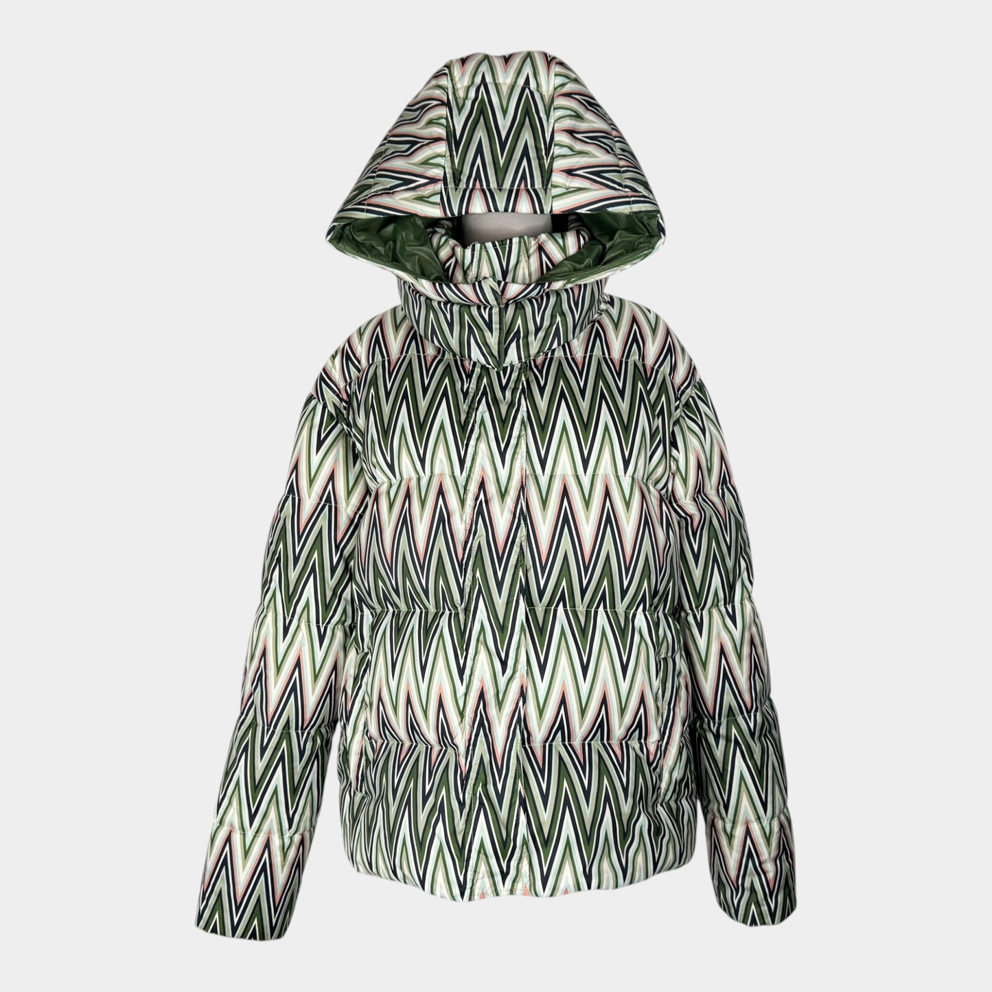 M Missoni Green Pink Chevron Duck Down Puffer Coat IT38 ~ AU8-10