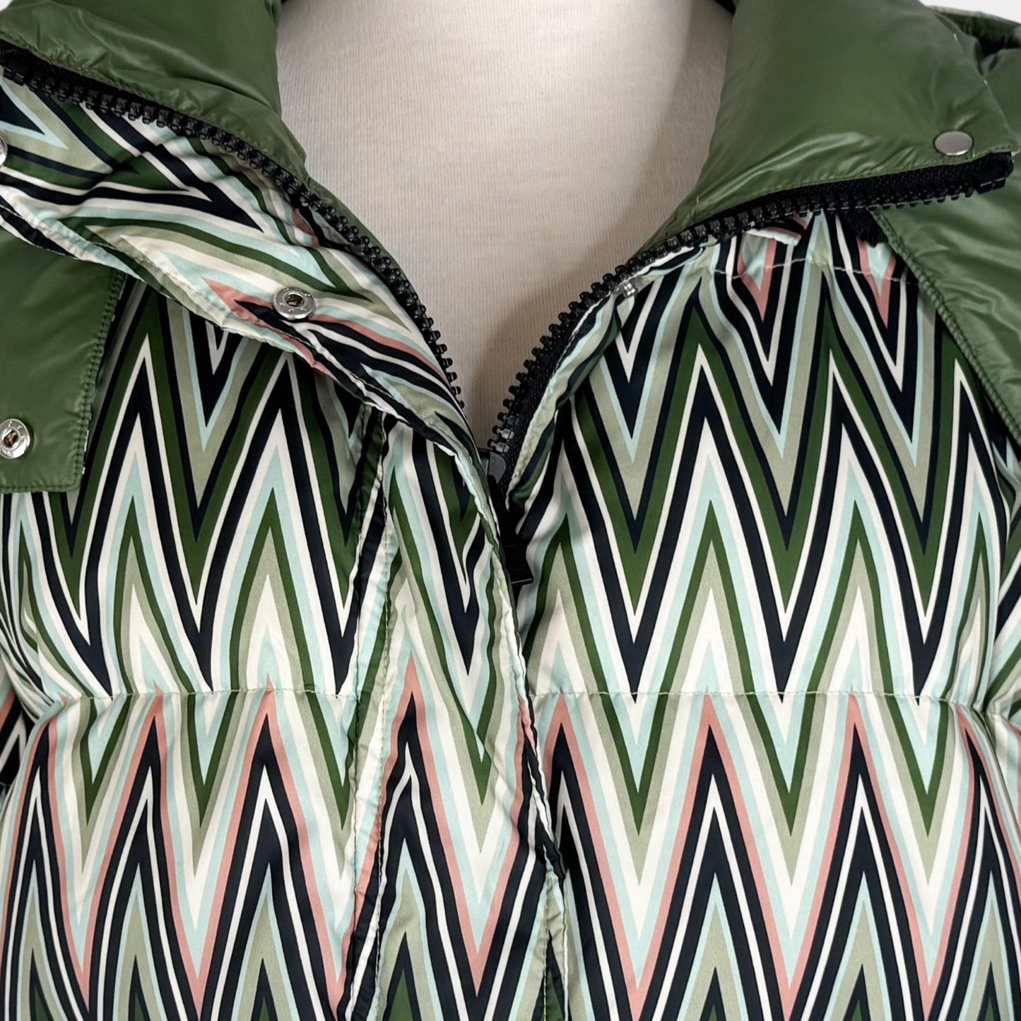 M Missoni Green Pink Chevron Duck Down Puffer Coat IT38 ~ AU8-10