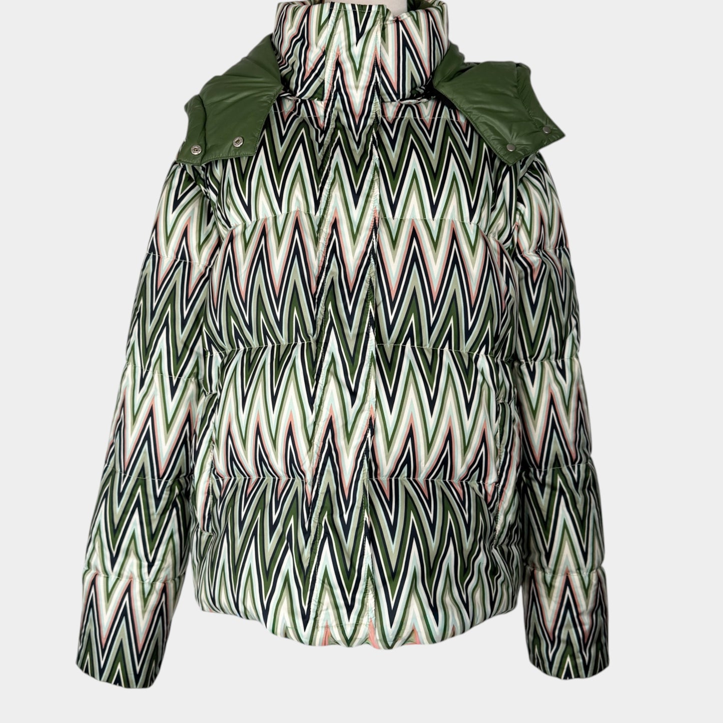 M Missoni Green Pink Chevron Duck Down Puffer Coat IT38 ~ AU8-10