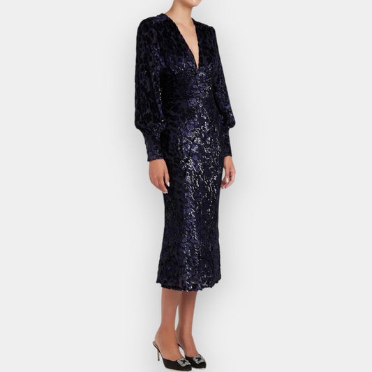 Rebecca Vallance Navy Blue Maelle Midi Dress AU12 [NEW]