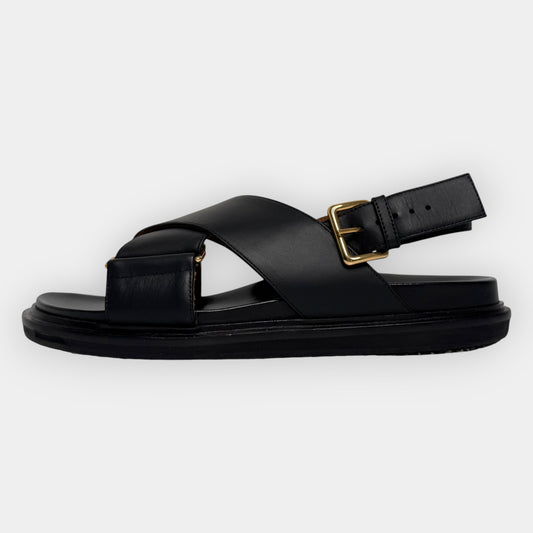 Marni Black Leather Crisscross Fussbett Sandal Shoes EU39 ~ AU8