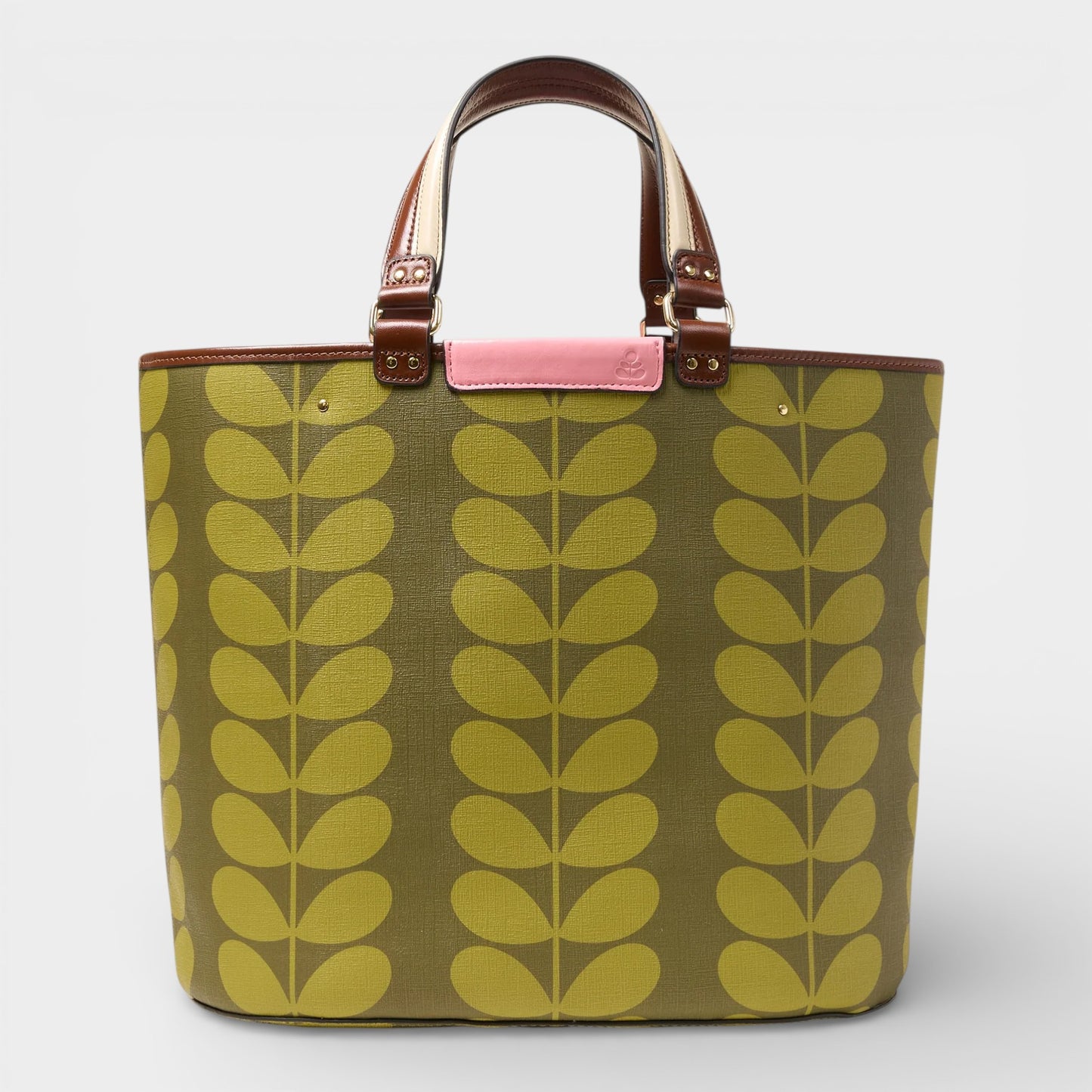 Orla Kiely Olive Green Solid Stem Smile Tote Bag