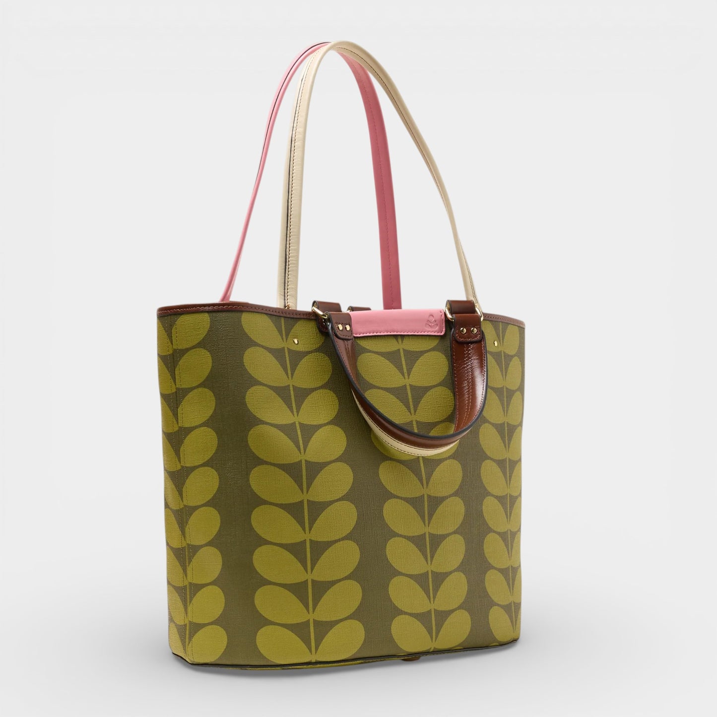 Orla Kiely Olive Green Solid Stem Smile Tote Bag