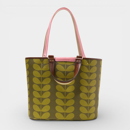 Orla Kiely Olive Green Solid Stem Smile Tote Bag