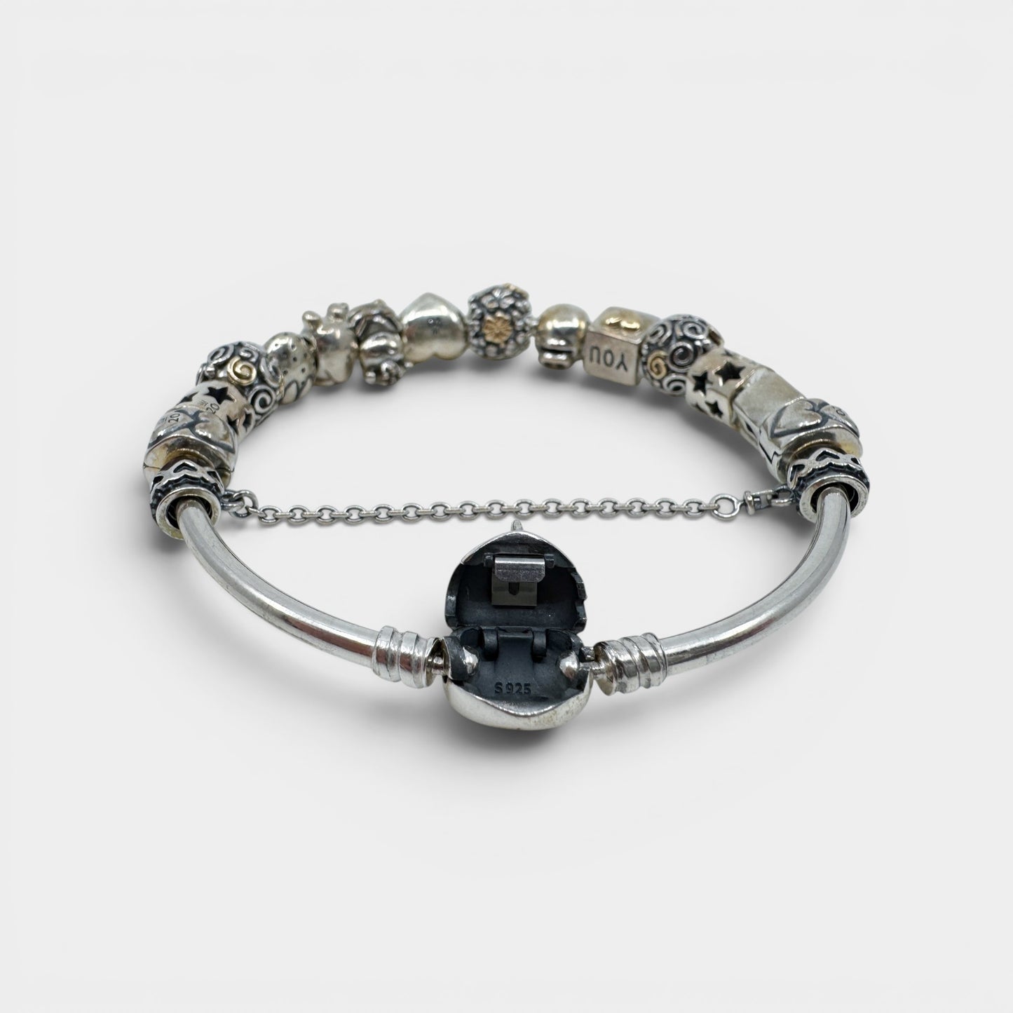 Pandora 20th Anniversary Silver Bracelet & 12 Charms Full Set