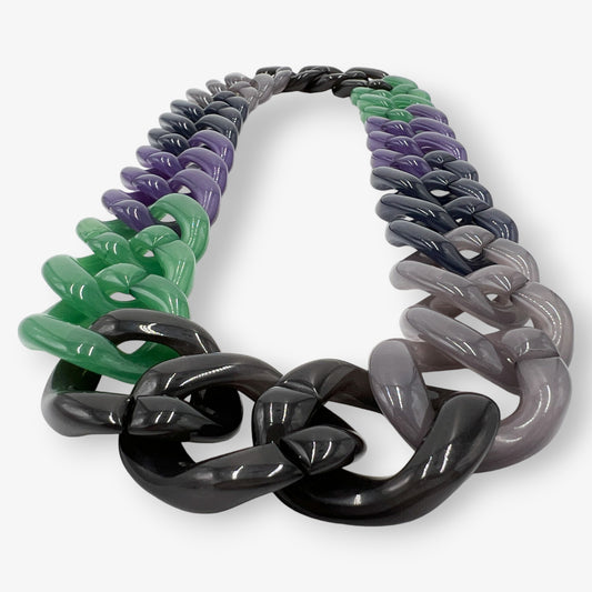 PONO Purple, Grey & Green Chunky Chain Link Resin Necklace