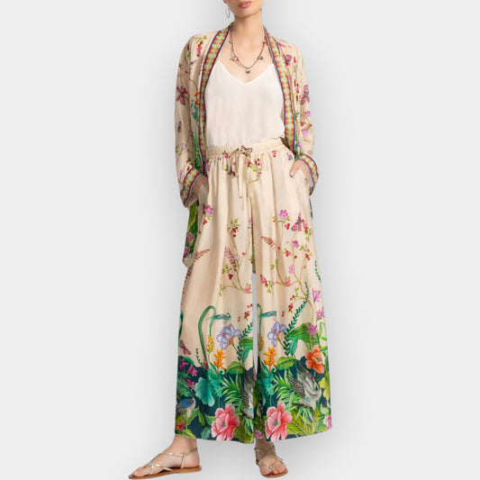 Johnny Was Multicolour Silk D’Amour Print Arya Pants Large [NEW]