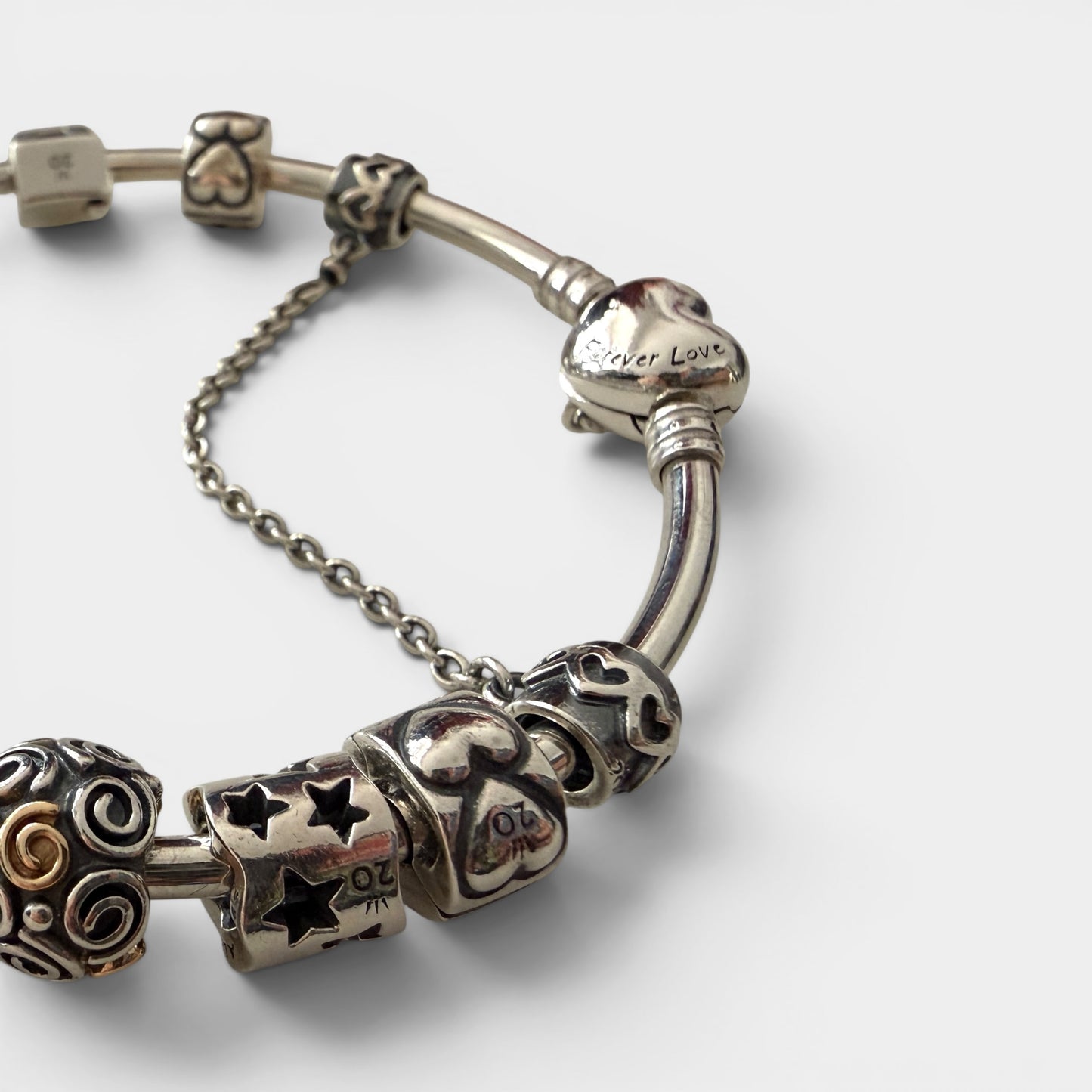 Pandora 20th Anniversary Silver Bracelet & 12 Charms Full Set