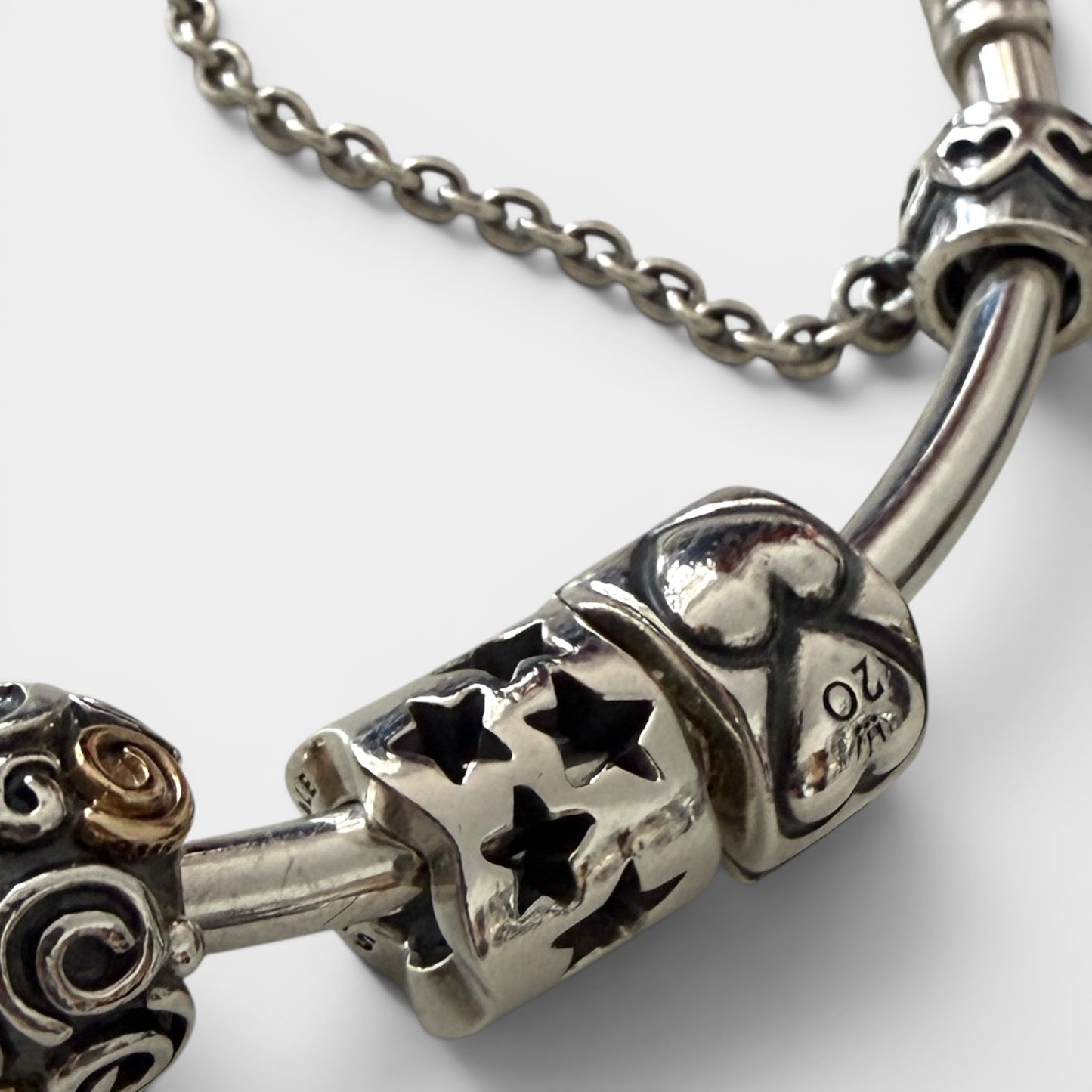 Pandora 20th Anniversary Silver Bracelet & 12 Charms Full Set